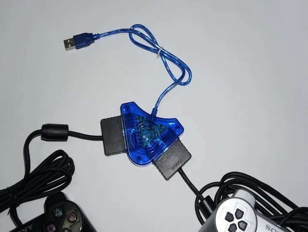 Blue Triangle USB Controller Gamepad Adapter Converter Cable for PlayStation 2 PS1 PS2 Joypad to PC Games Dual Ports