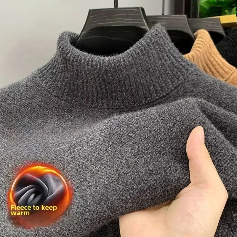 Turtleneck Sweater Casual Men Warm Soft Thick High-Quality Comfortable Pullover Sweater Male Slim Fit Velvet Knitted Undershirt