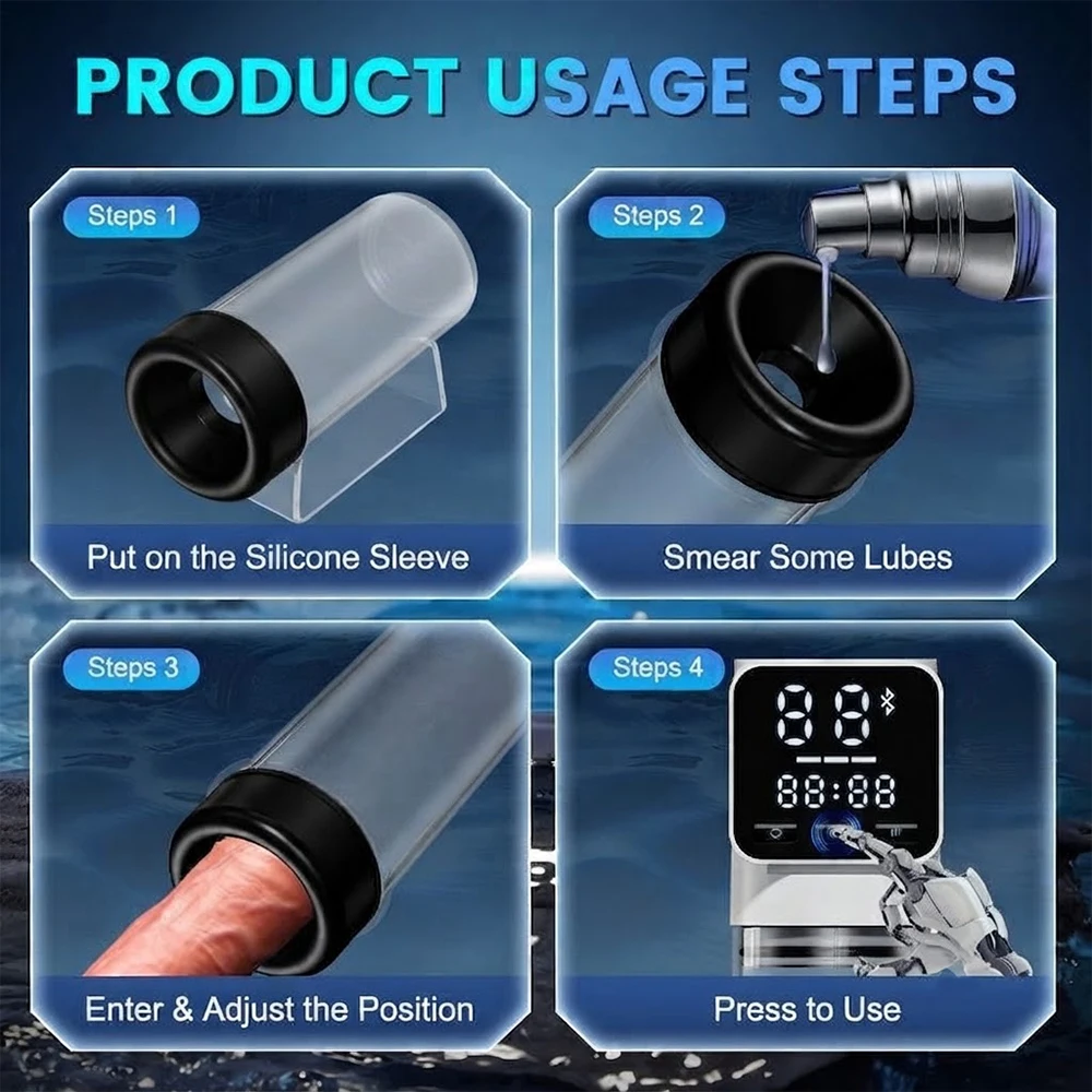Electric Penis Pump Vacuum Enlarger for Men Automatic Digital Display 10 Modes Waterproof Rechargeable Male Wellness Device