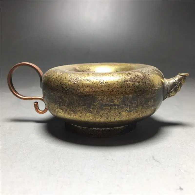 

Antique Pure Brass Crafts Auspicious Kettle Water Drop Pot Flagon Teapot Jars Collection Ornaments Study Room Supplies