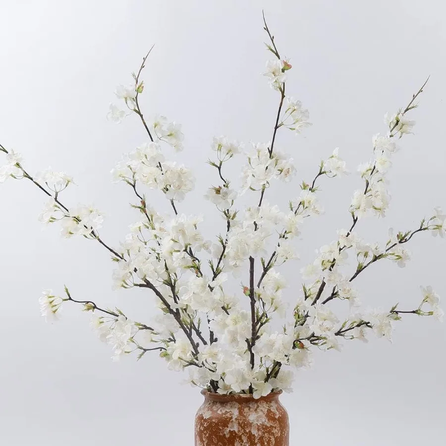 

4pcs Artificial Cherry Blossom Stems 41.4 Realistic Fake Silk Long Stems Artificial Flower Branches for Floor Table Home Weddin