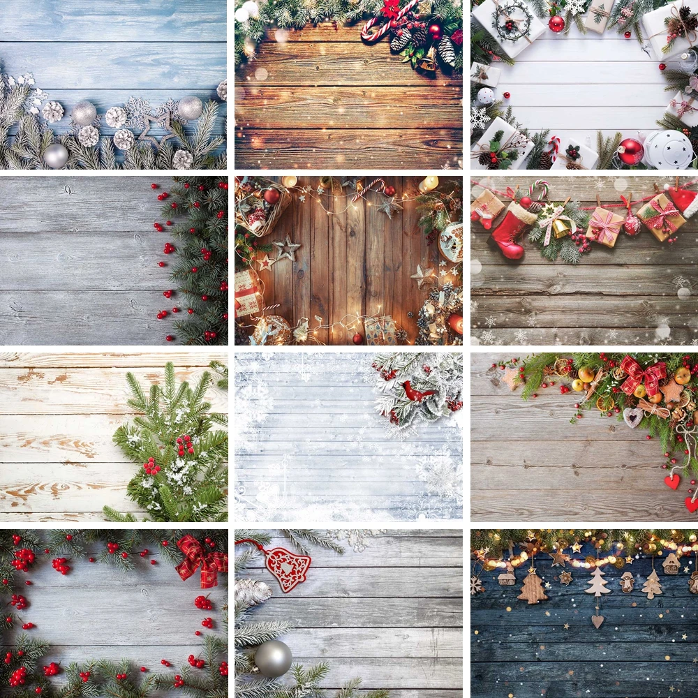 

MOON.QG Christmas Wood Plank Photographic Background Balls Sock Gifts Plank Backdrop Photo Studio Shooting Photography Family