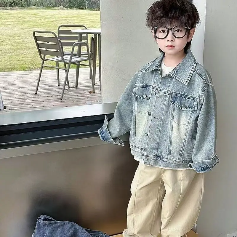 

Autumn Fall Boys and girls Casual All-match Denim Jackets 2-7 Years Kids Turn-down Collar Long Sleeve Coat Children Loose Tops