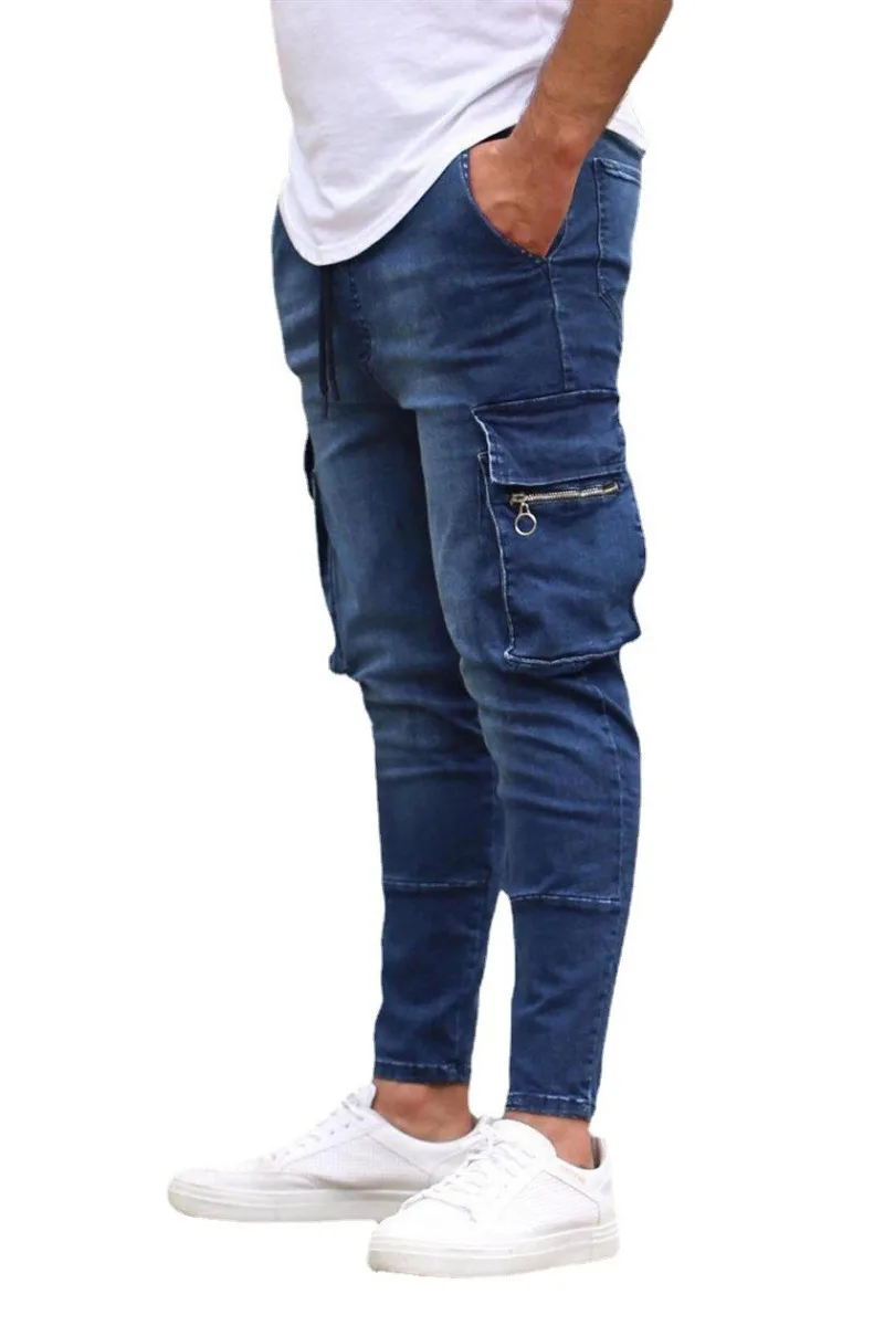 Men's Sports and Casual Jeans, Fashionable Multi Pocket Workwear, Men's Pants, Leggings, Slim Fit Jeans, Men's