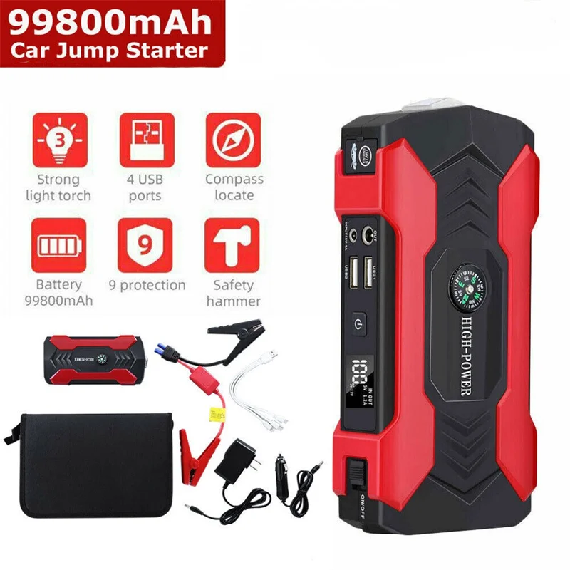 

99800mAh Car Jump Starter Power Bank 200-600A Portable Charger Car Booster 12V Auto Starting Device Emergency Battery Car Start