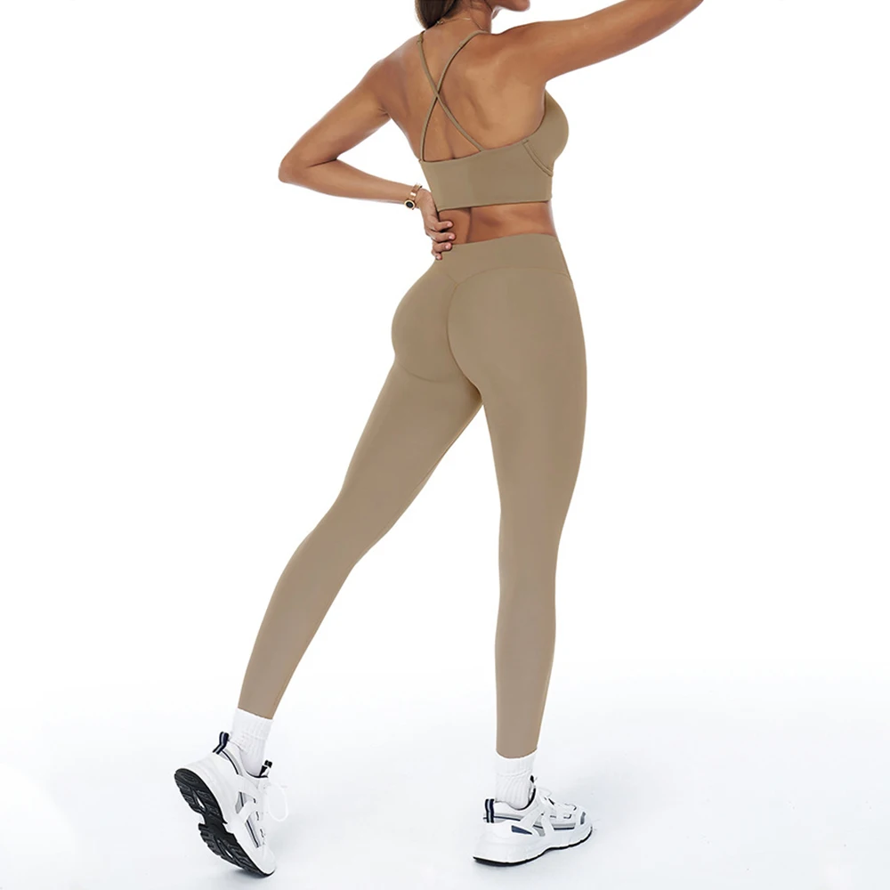 2/3dílná sada na jógu, sportovní oblečení, oblečení do posilovny, cvičební sada, dámské tepláky, fitness s dlouhým rukávem, legíny s vysokým pasem, sportovní oblek - náhled 4