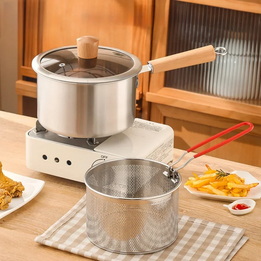 SUS304 stainless steel pasta pot, deep fryer, cooking pot with filter mesh bag,  complementary food pot,household frying pot