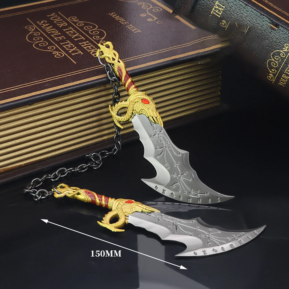 15cm God of War Game Metal Weapon Model Ragnarok Kratos Weapon Blades of Chaos Runic Double Blade  Sword Samurai Gifts Toys Boys