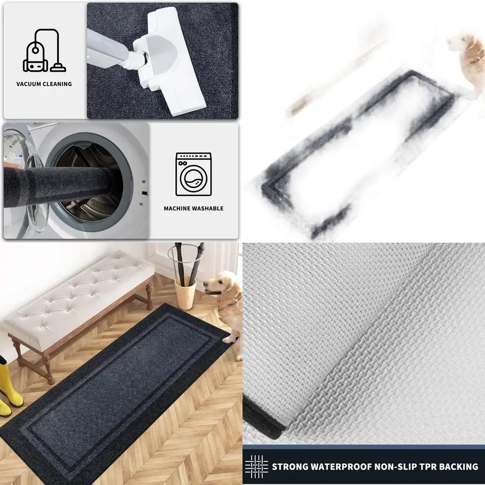 

Большой противоскользящий дверной коврик 24 x 60, можно стирать в машине, супервпитывающий входной коврик, скребок для грязи и влажной обуви, голубо-серый и древесный уголь