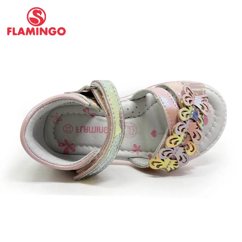 FLAMINGO-Sandálias Planas de Gancho e Loop para Meninas, Design Arqueado, Chlid, Sapatos Casuais para Princesas, Tamanho 23-29, 221S-Z6-2743, 2744