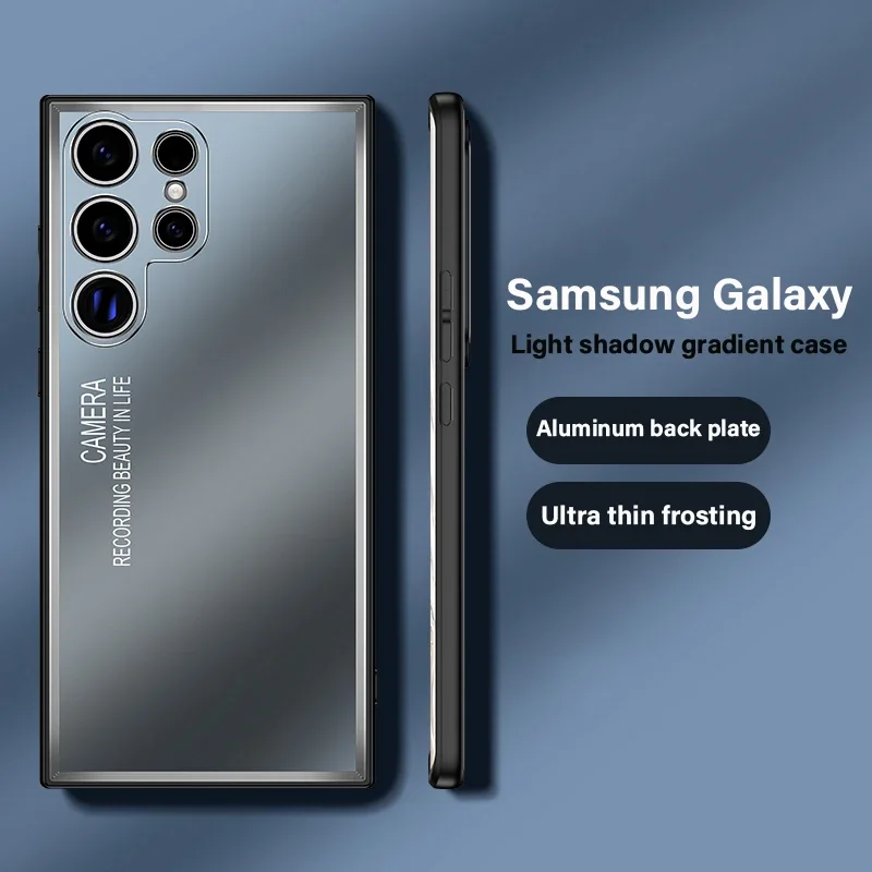 Aluminum Alloy Metal Back Plate Phone Case for Samsung Galaxy S23 Plus S25 S24 Ultra Lens Protection Soft Tpu Bumper Cover Cases