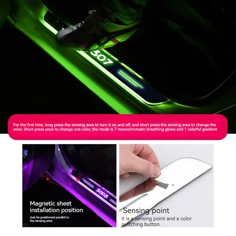 For Peugeot 208 308 408 508 301 206 207 307 2008 3008 RCZ Car Wireless LED Welcome Pedal Threshold Light passage Atmosphere lamp