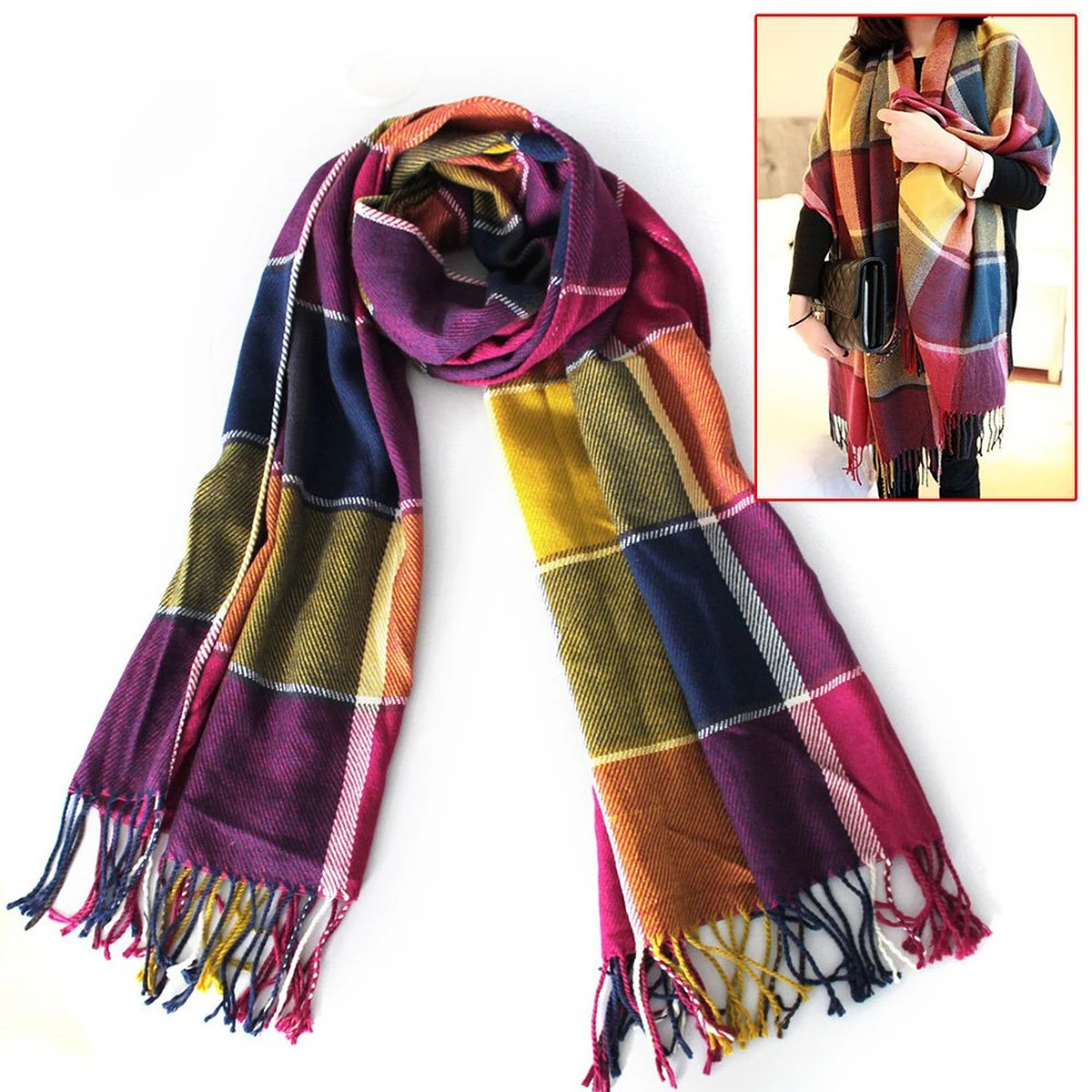 

Cashmere 200x68cm Checkered Warm Shawl Checkered Winter Warm Tassel Women Women Winter Long Scarf Scarf