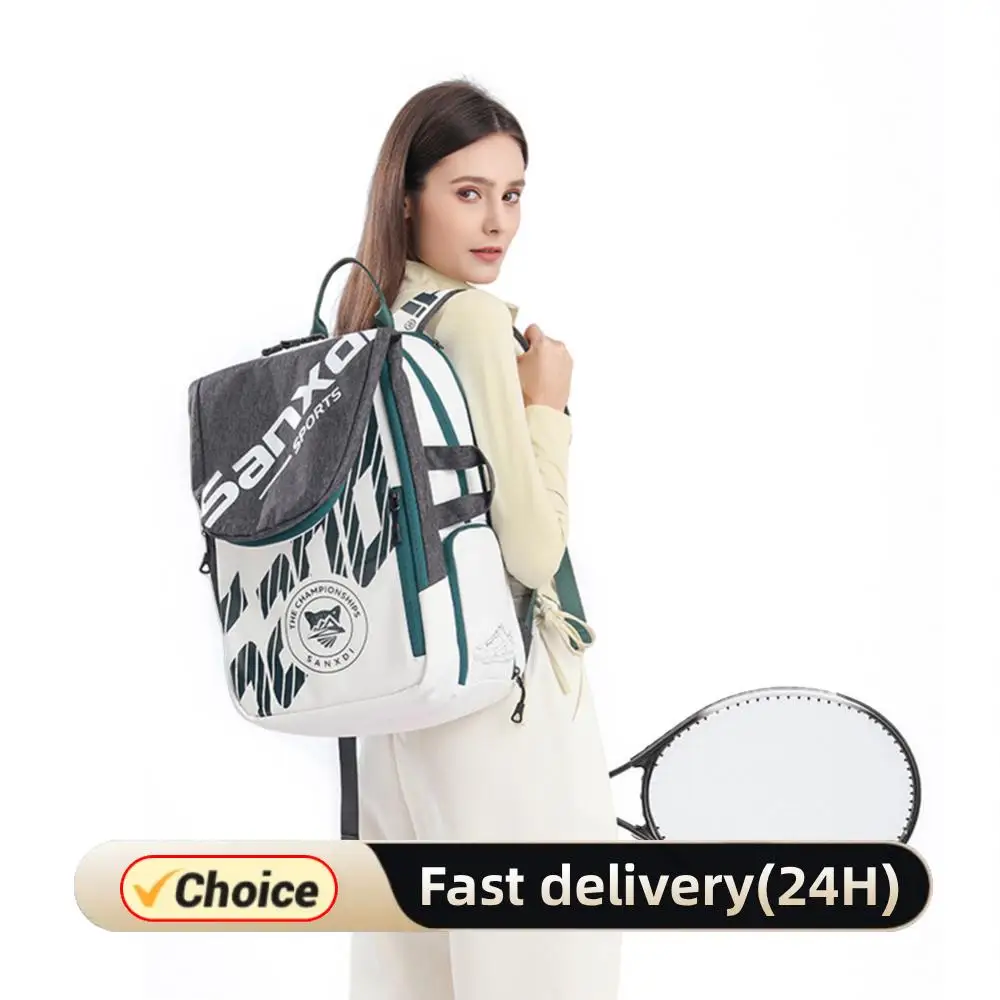 

Portable 3 Tennis Rackets Bag Separated Shoes Compartment Waterproof Beach Tennis Bag Wear Resist Expandable Sports Training Bag