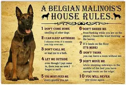 Metal Sign House Rules by Belgian Malinois Dog Rules Funny Gift for Family Decor Retro Metal Tin Sign Vintage Aluminum