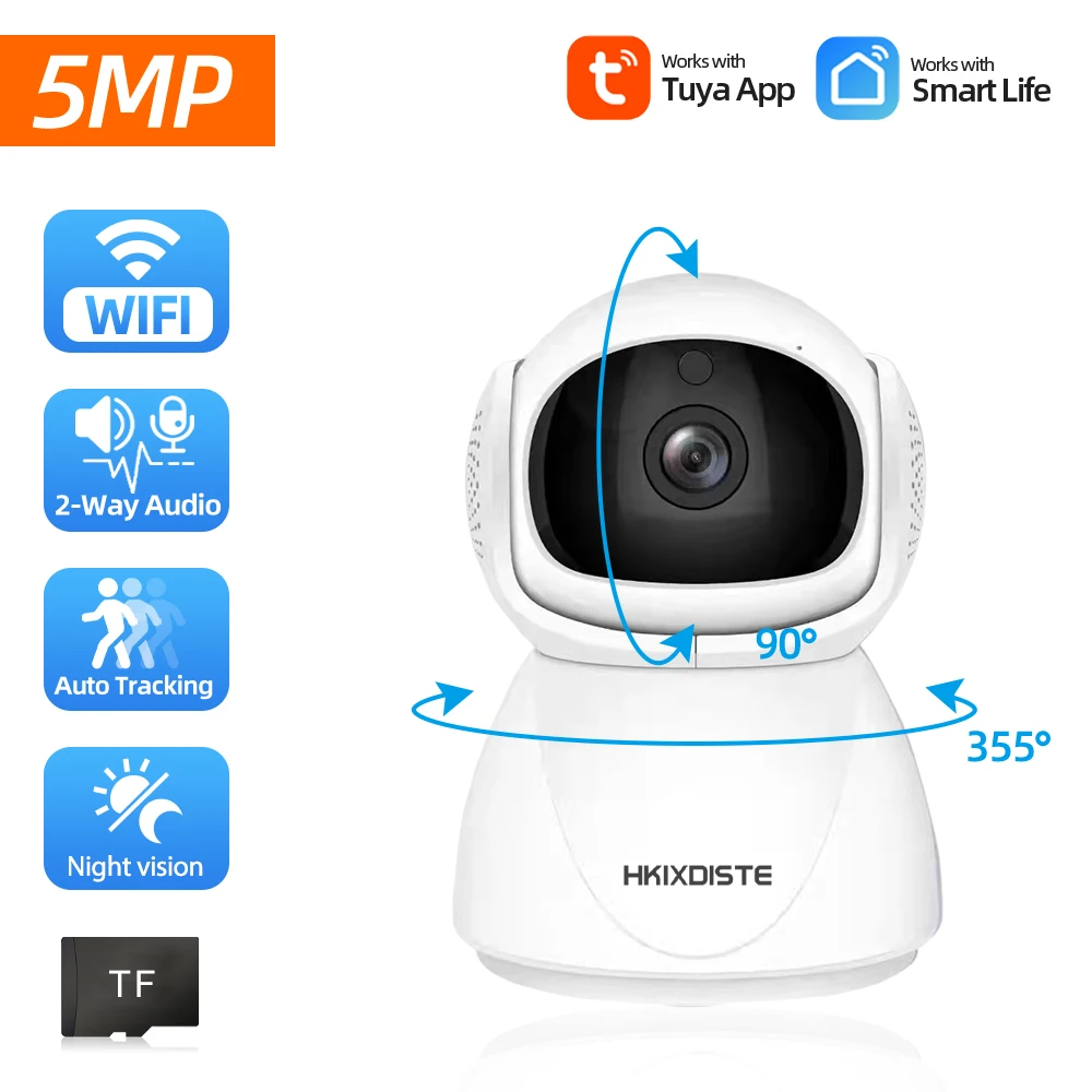 Smart Life 5MP Indoor WiFi PTZ IP Camera with Auto Tracking Tuya Baby Monitor 2 Way Audio & Advanced Video Surveillance Camera