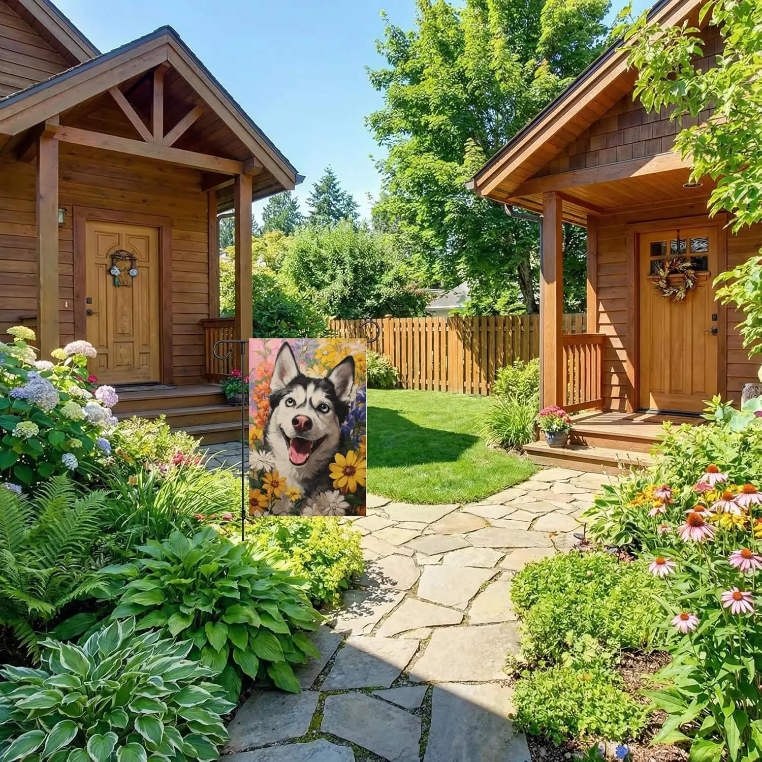 Husky Spring Summer Garden Flag 12x18-Inch Double-Sided Flax Flower Holiday Party Courtyard Farmhouse Decoration AAS