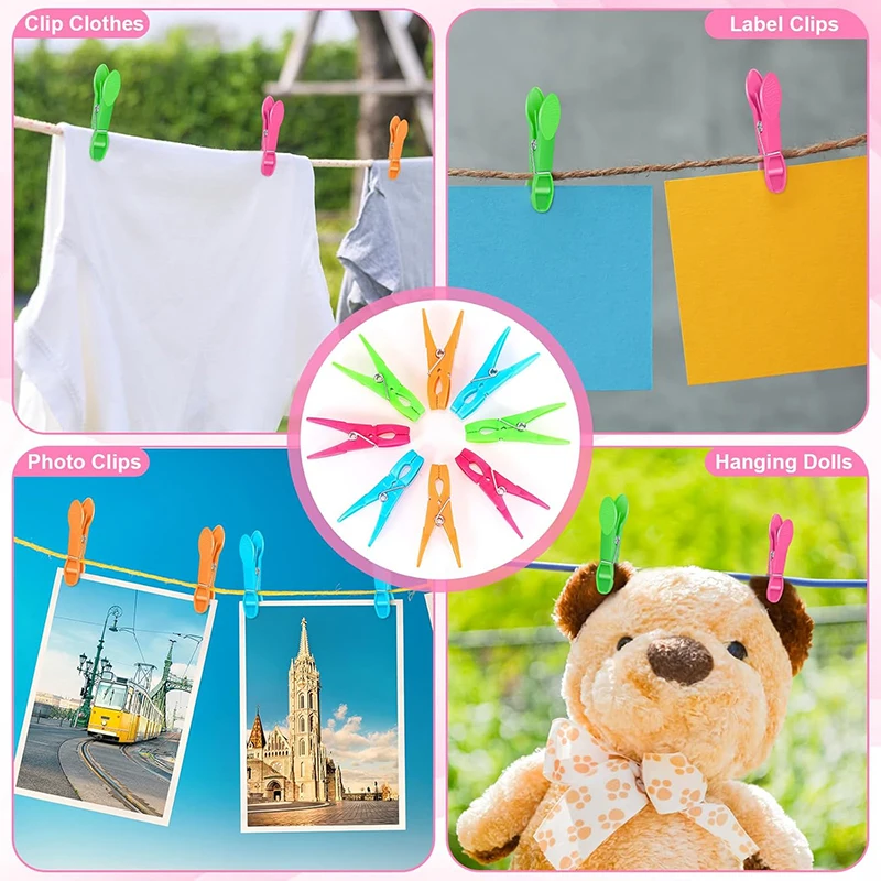 48Pcs Clothes Pegs Set for Washing Line with Bag Plastic Laundry Pegs Kit Nonslip Windproof Clothes Clip for Underwear Socks
