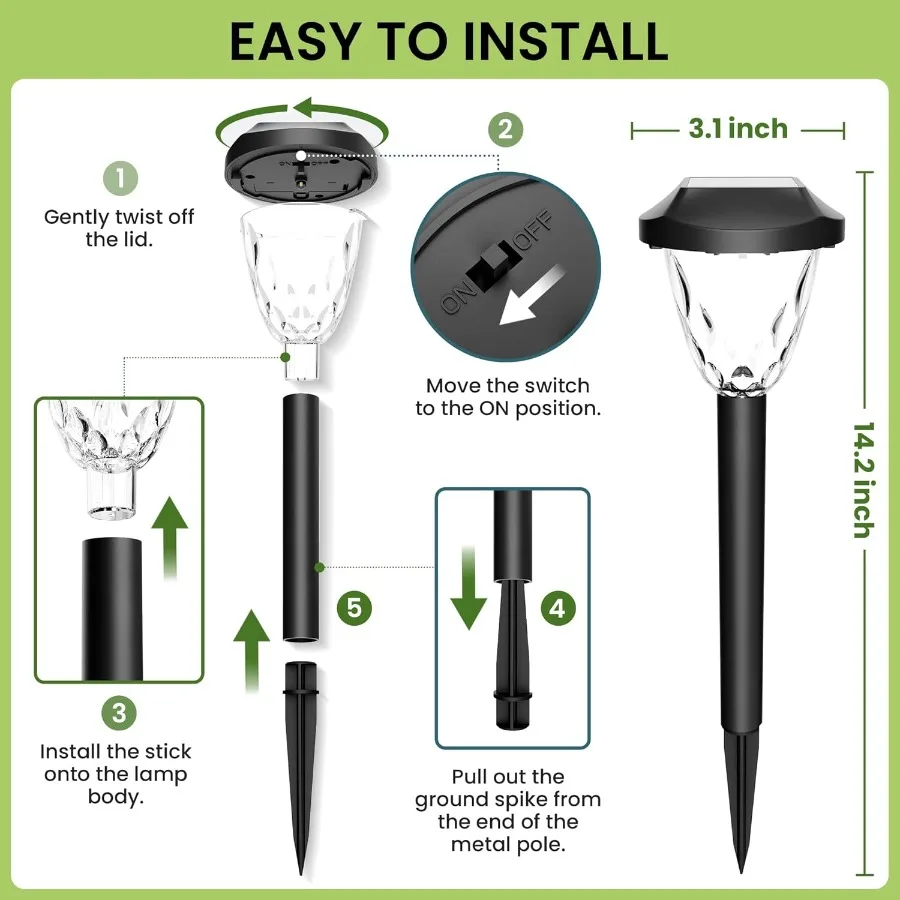 Luci solari per esterni Luci solari impermeabili per percorsi con un ottimo modello per l'arredamento del giardino Funzione di accensione/spegnimento automatico Ideale per l'esterno