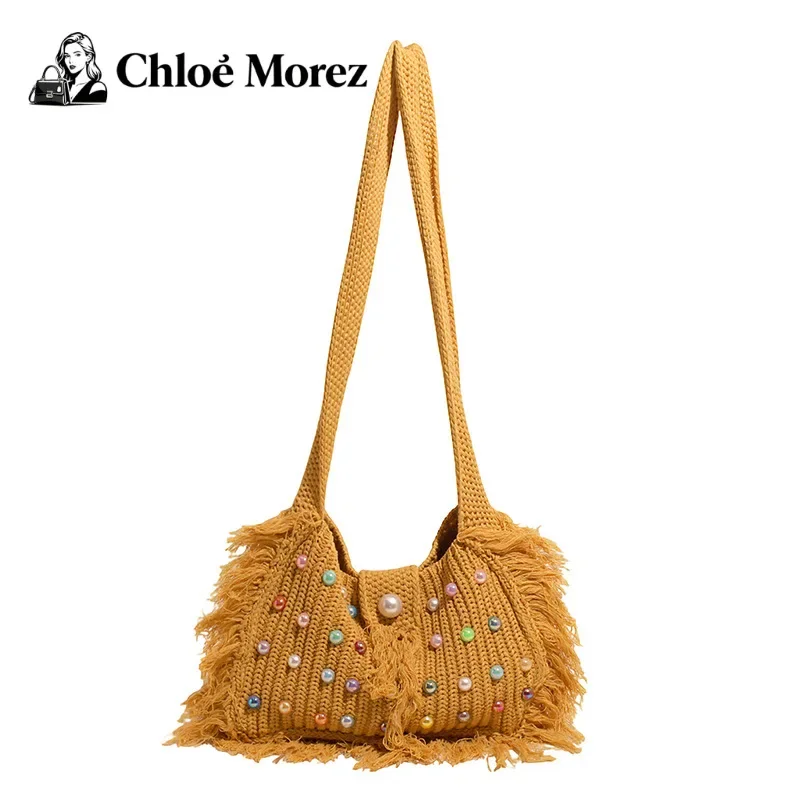 

Lazy Seaside Commuting Bag, Women's Fashionable Tassel Woven Bag, Large Capacity Single Shoulder Bucket Bag