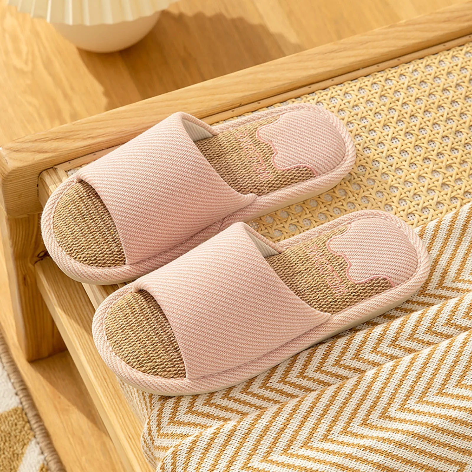 

Home Linen Slippers Men Women Couples Soft Thick Bottom Indoor House Anti-Slip Breathable Hemp Slides Japanese Style Shoes