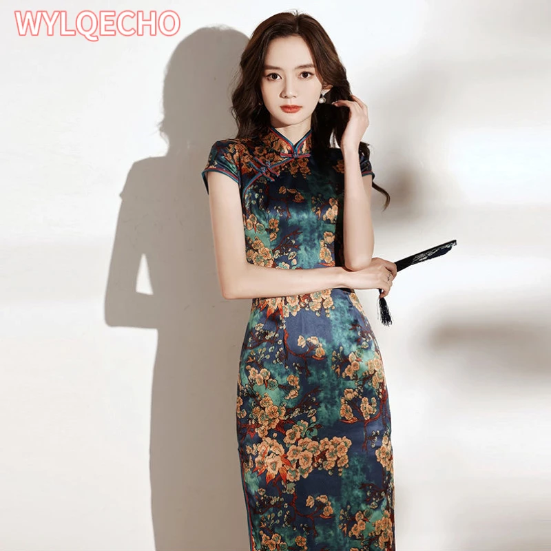 Summer 2023 Catwalk Long Cheongsam High Sense Traditional Retro Qipao Chinese Style Costumes Evening Dress for Women