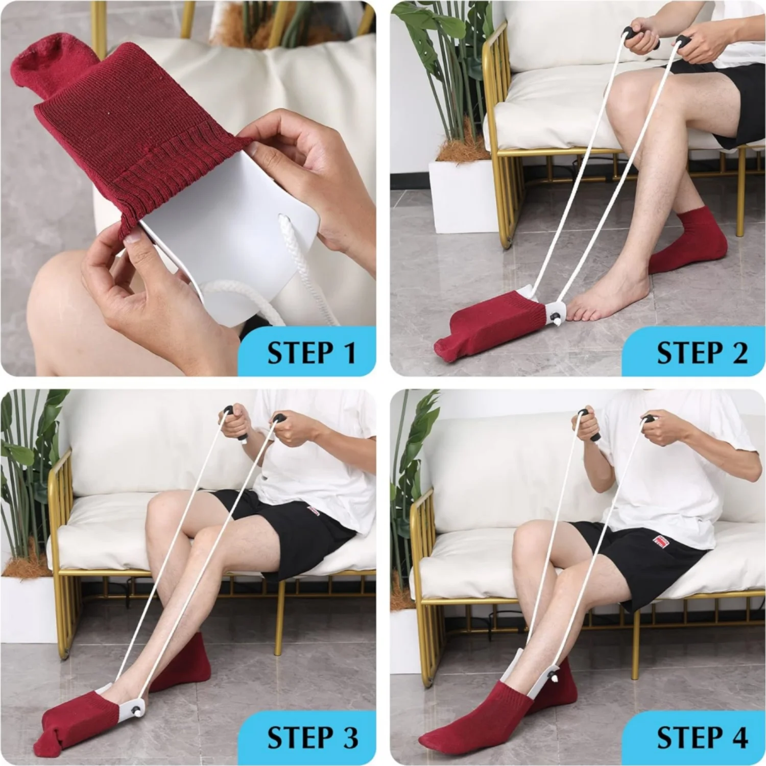 Sock Aid for Seniors with Easy Grip Foam Handles, Dressing Helper for Elderly, Disabled Limited Mobility Putting on Socks Easily