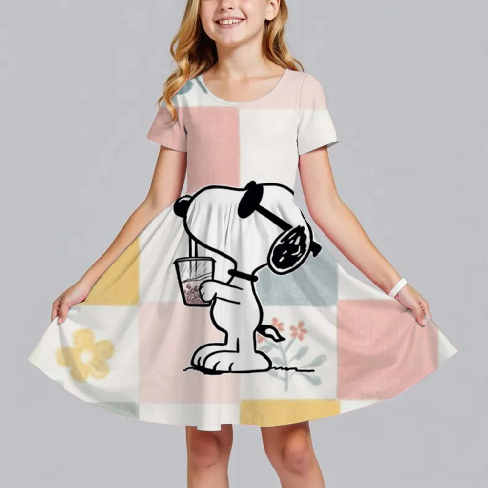 

Cartoon Snoopy pattern dress summer children's print clothes dress mini skirt baby girl short dress 1 2 3 4 5 6 7 8 9 years old
