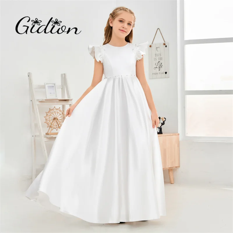 Satin Princess Flower Girl & Junior Bridesmaid Dress For Wedding Pageant Festivity Celebration Birthday Evening Party Ball-Gown