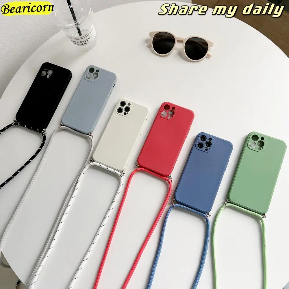 

Crossbody Necklace Strap Cord Liquid Silicone Case For OPPO A57S A57E A58 A58X A59 F1S A59S A7 A5S A12 A71 A73 A74 A77 A79 Cover