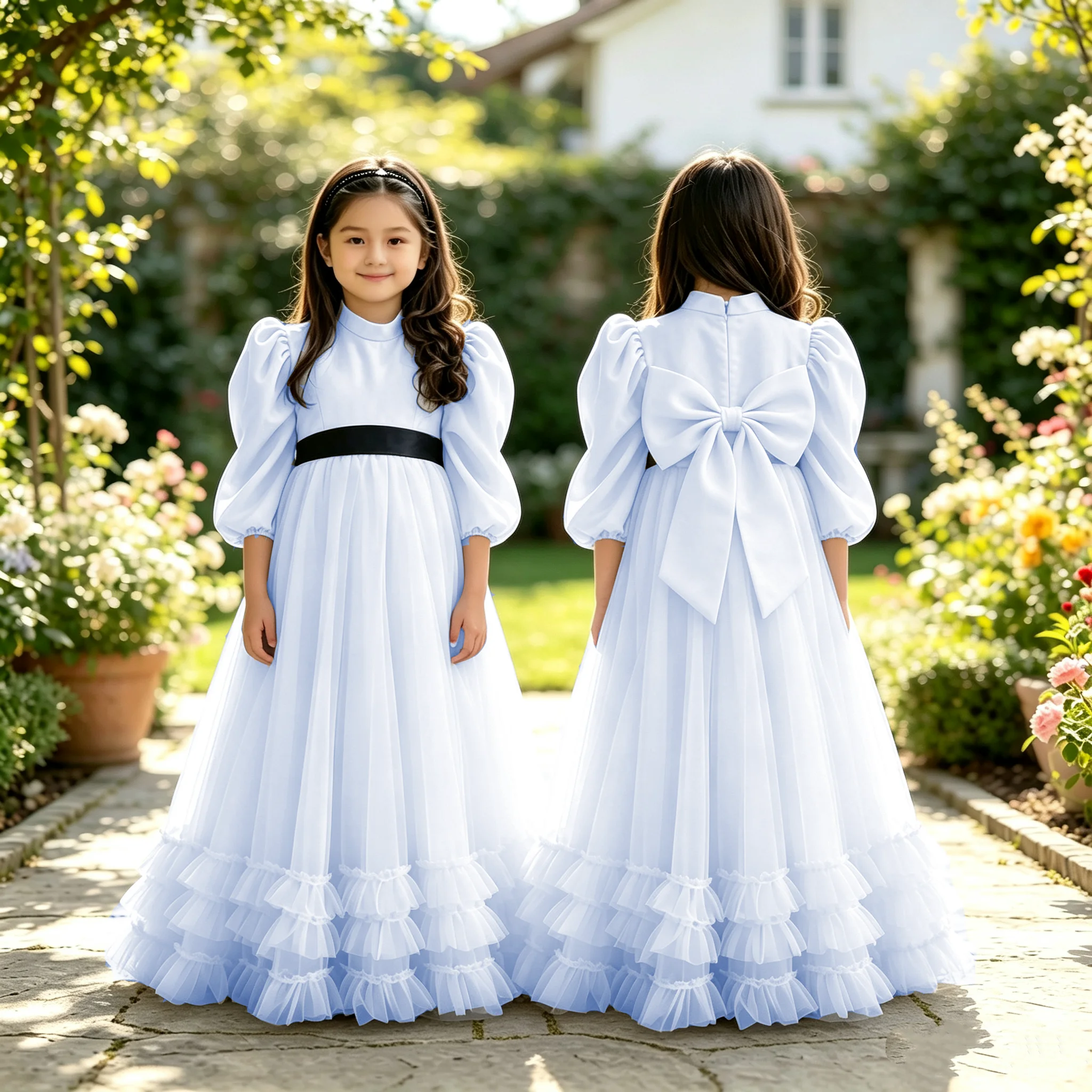 Customisable Formal Wedding Flower Girl Dress Tulle Black Sash for Kids Communion Activity Birthday Party Ball Gowns