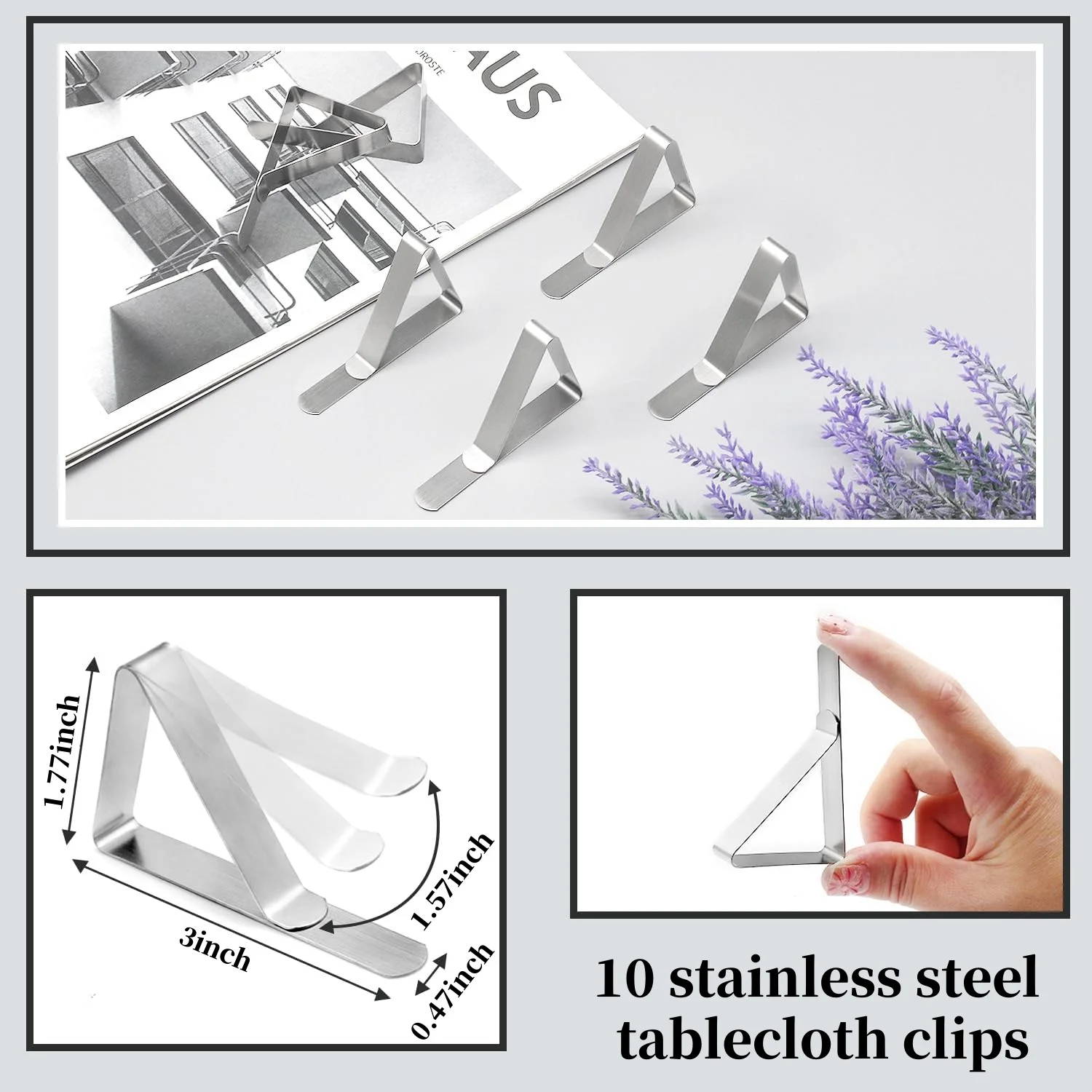 Stainless steel tablecloth clip, suitable for restaurant picnics, weddings, graduation parties, family use,（3inx1.77inx0.47in）