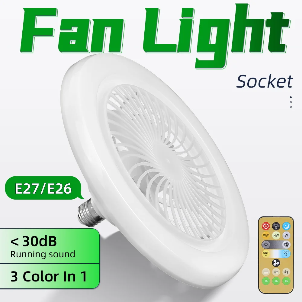 

2025 New Ceiling Fan Light with Remote Control E27 Ceiling Lamp AC 85-265V 3-Colors Dimmable Home LED Fan Lights for Bedroom Liv