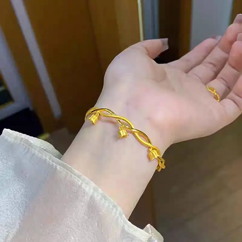 AU999 Happiness Bell Orchid Bracelet 24K Fashion Women's Bracelet Birthday Gift for Girlfriend, Versatile Charm Handpiece