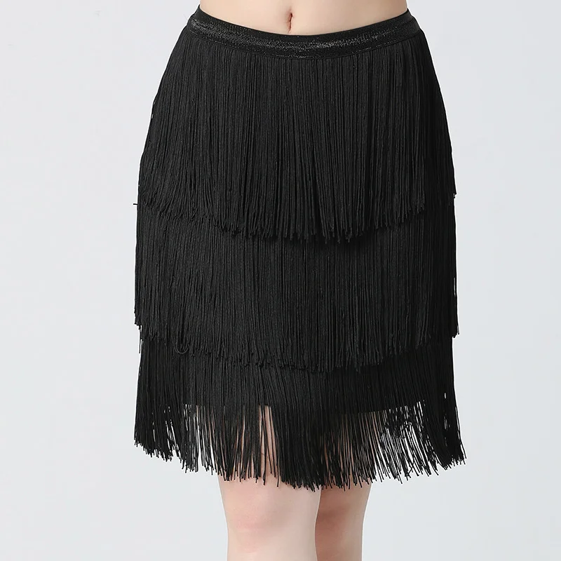 Dames Stretchy Fringe Rok Sparkly Bodycon Kwastje Trim Mini Rokken Samba Rumba Tango Ballroom Dancewear Kostuum Les Kleding