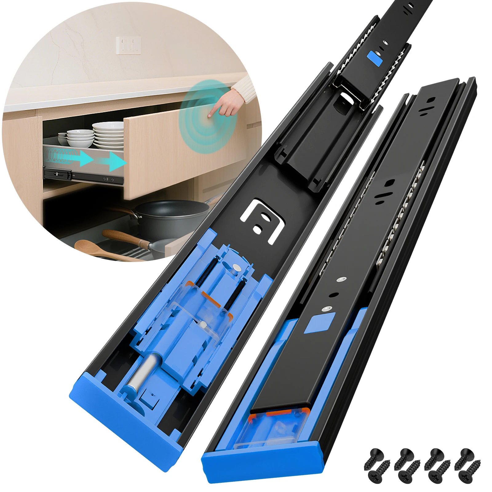 

AOLISHENG Soft Close Push to Open Drawer Slides 10 - 24 Inch Kitchen Cabinet Drawer Glides 1 Pair - Ball Bearing Full Extension