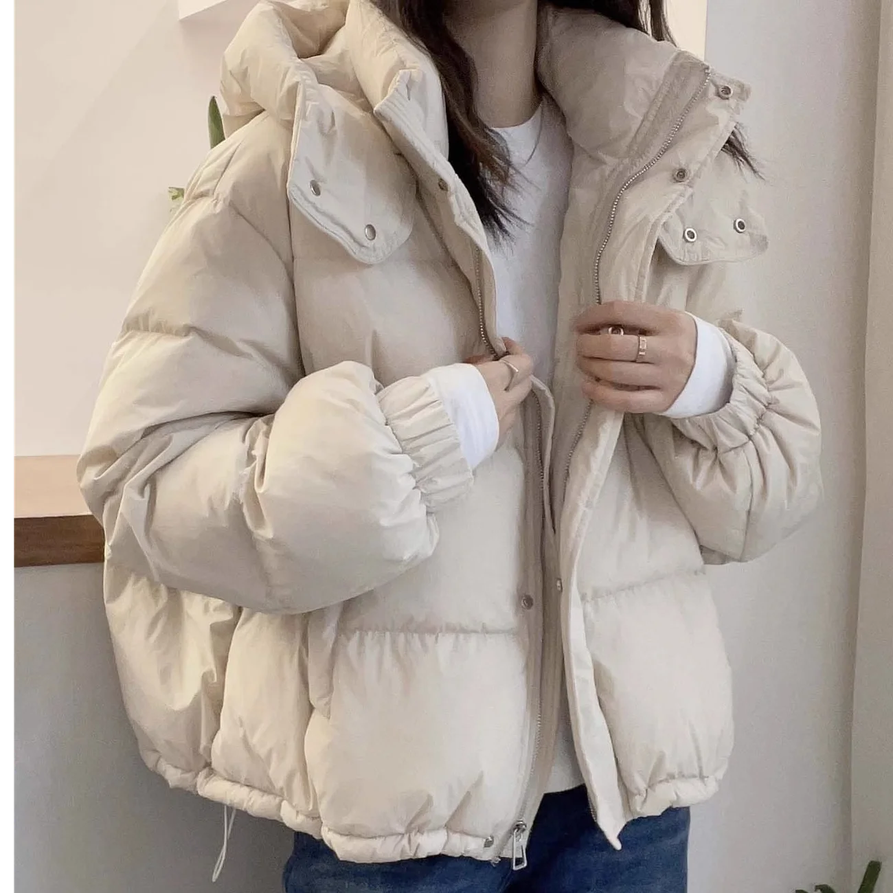 Black Short Coat for Women 2026 New Korean Edition Loose Cotton Jacket Fashion Hooded Versatile Female Thick Parker Warm Outwear