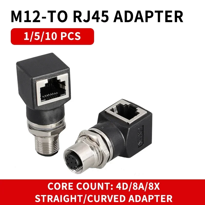 1/5/10 Sets M12 4P D type 8 pins A type X type to RJ45 connector adapter network cable to M12 male and female socket