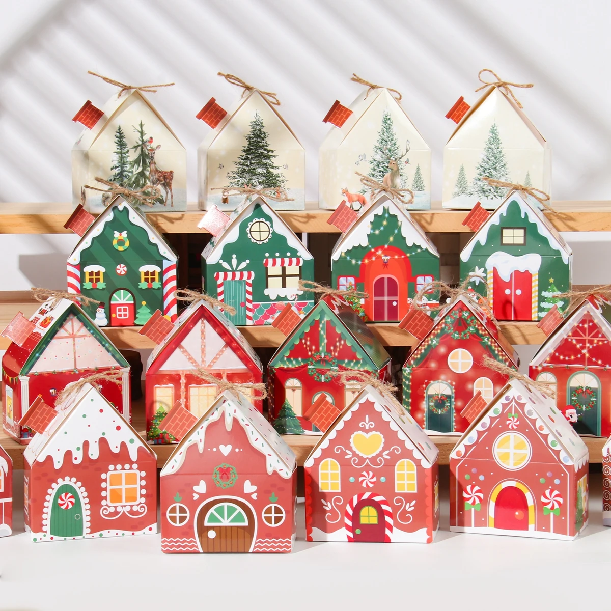 Christmas Candy Box House Shape Gift Boxes Merry Christmas Decorations 2025 New Year Birthday Party Packaging Bags Kids Favors
