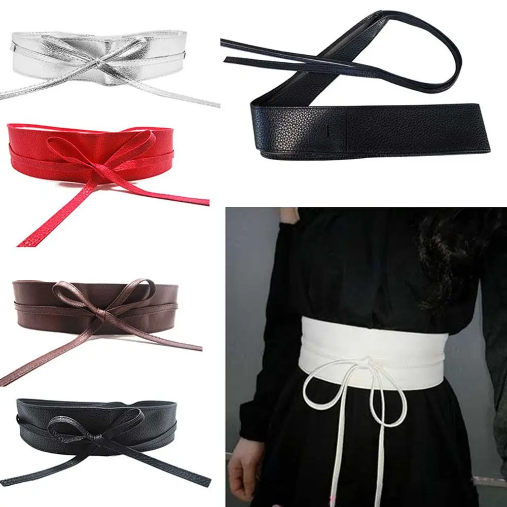 

for Female Dress Accessories Soft Leather Wide Self Tie Wrap Around Waist Band Ladies Girls Belt Dress Belt Elegant Bow Belt