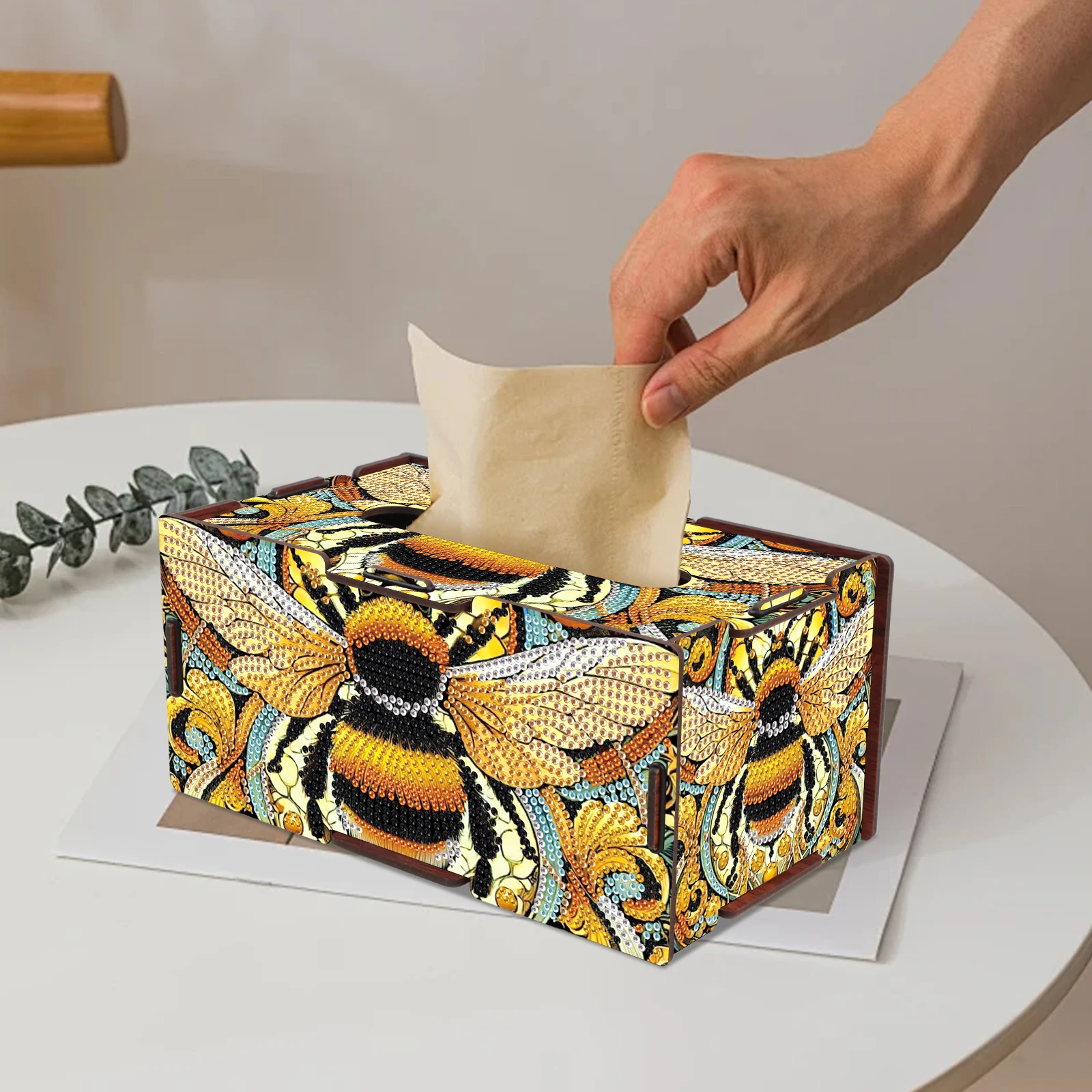 Diamond Art Painting Tissue Box Kits,Yellow bees DIY Special Shape Diamond Art Partial Handmade Gift Room Table home Decoration view 5