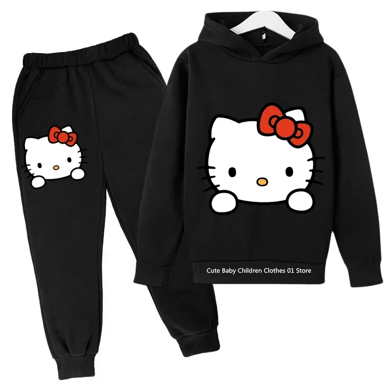 New Hello Kitty Spring Cute Kids hoodie 2024 cartoon girl Student Street wear pullover hoodie casual suit for 4-14 year olds