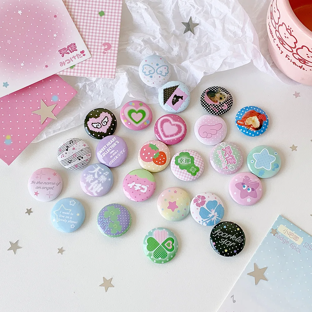 6pcs/set Cartoon Badge Mini Tinplate Brooch Pin Ita Bag Kawaii Journal Decoration Accessory Cute Pin for Girls Badge Gift