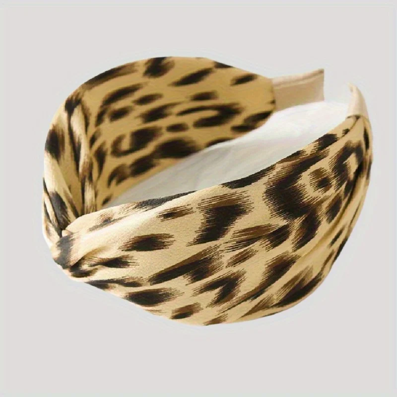 

Non-Slip Leopard Print Headband Satin Wide Hair Band for Women Yoga Workout Skincare Headwrap Cross Knot Fashion Sports