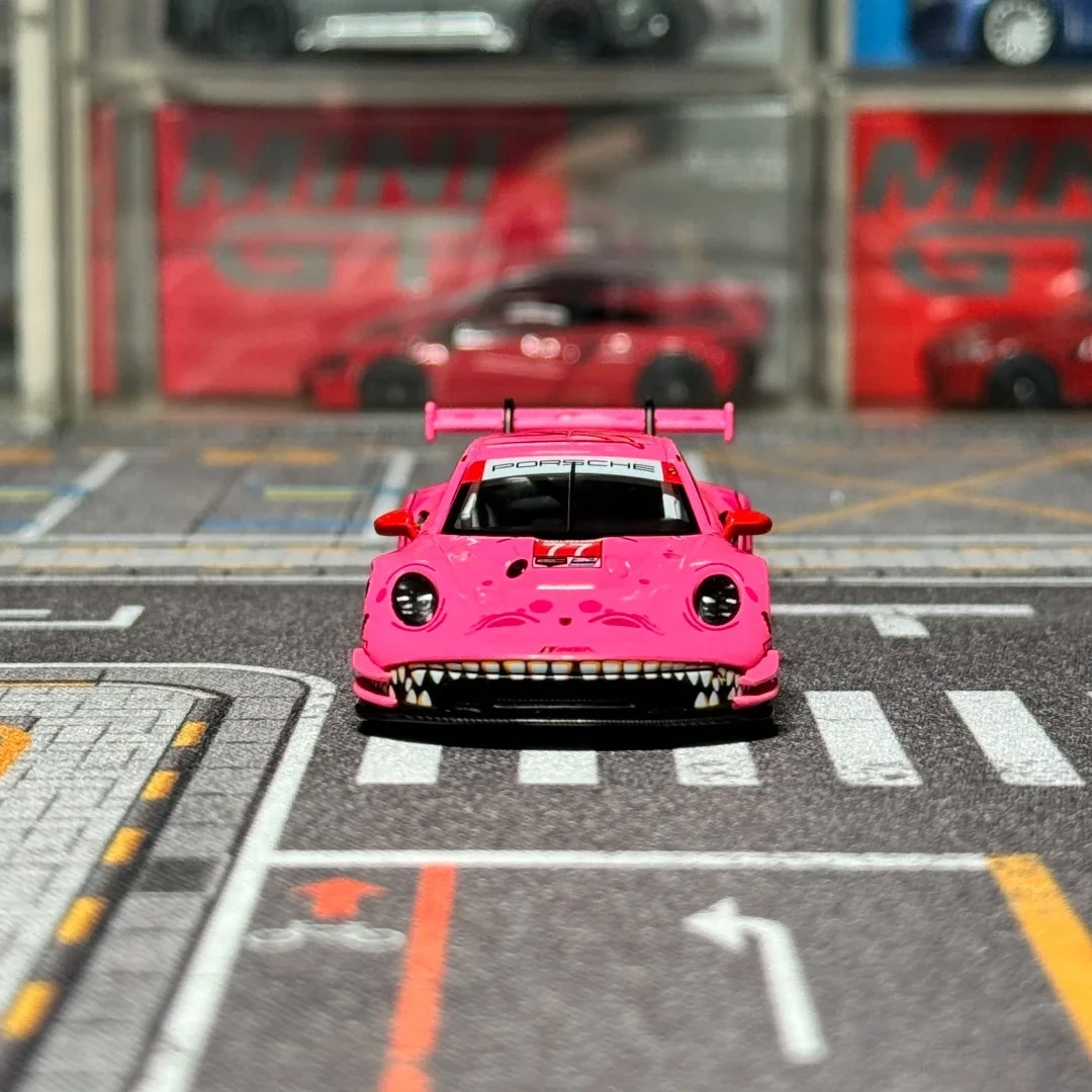 MINIGT 1:64 #889 #1052 Porsche 911 GT3 R Green Pink Dinosaur RACING 2024 IMSA ROAD AMERICA Car Alloy Model Miniature Diecast Toy