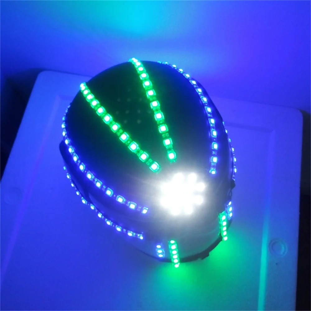 Cool Blue Green White Color LED Motorcycles Bicycles Riding Helmet Bar Dj Show Robot Costumes Safe Headwears With Rechargeable