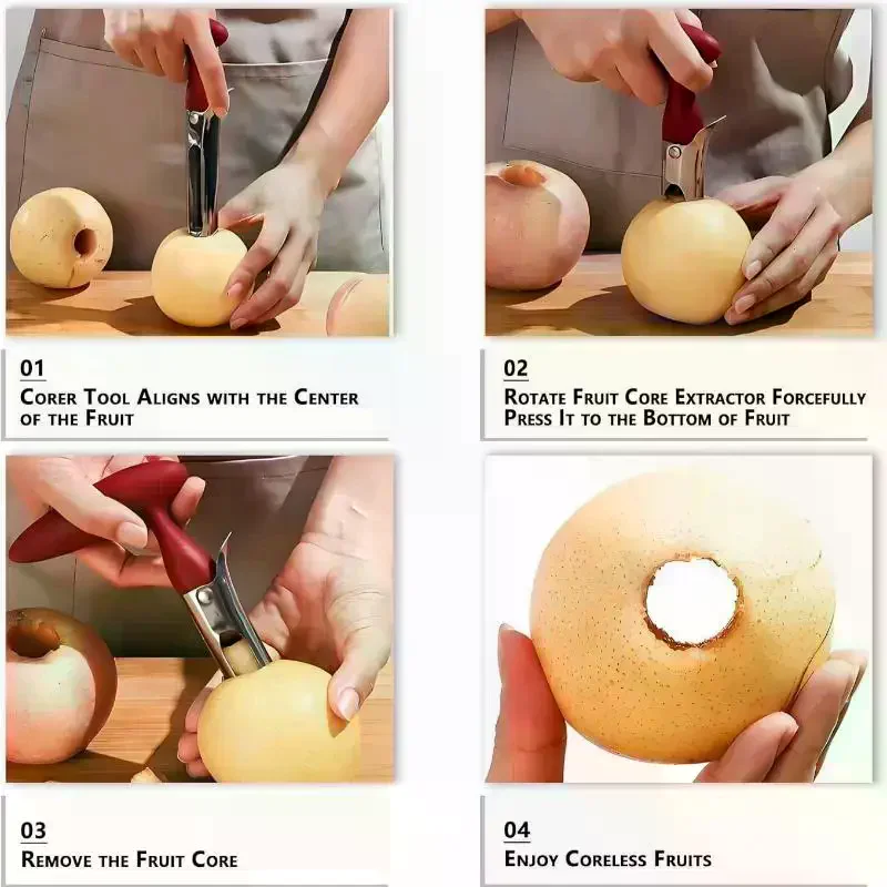 Premium Apples Corer Stainless Steel Pears Core Remover: Tool Fruit Cutter Seeder Kitchen - view 4