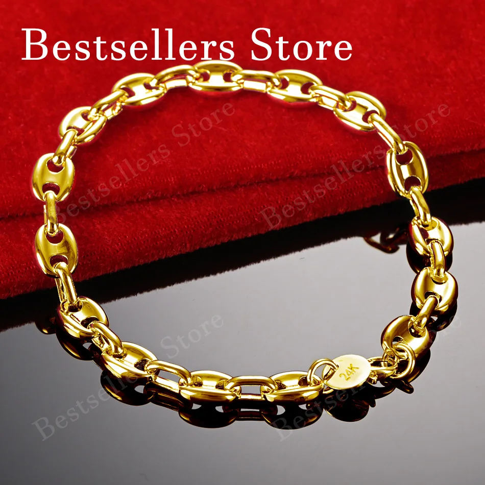 925 Sterling Silver 18K Gold Plated Exquisite Pig Nose Bracelet Fashion Women Wedding Jewelry Party Gift