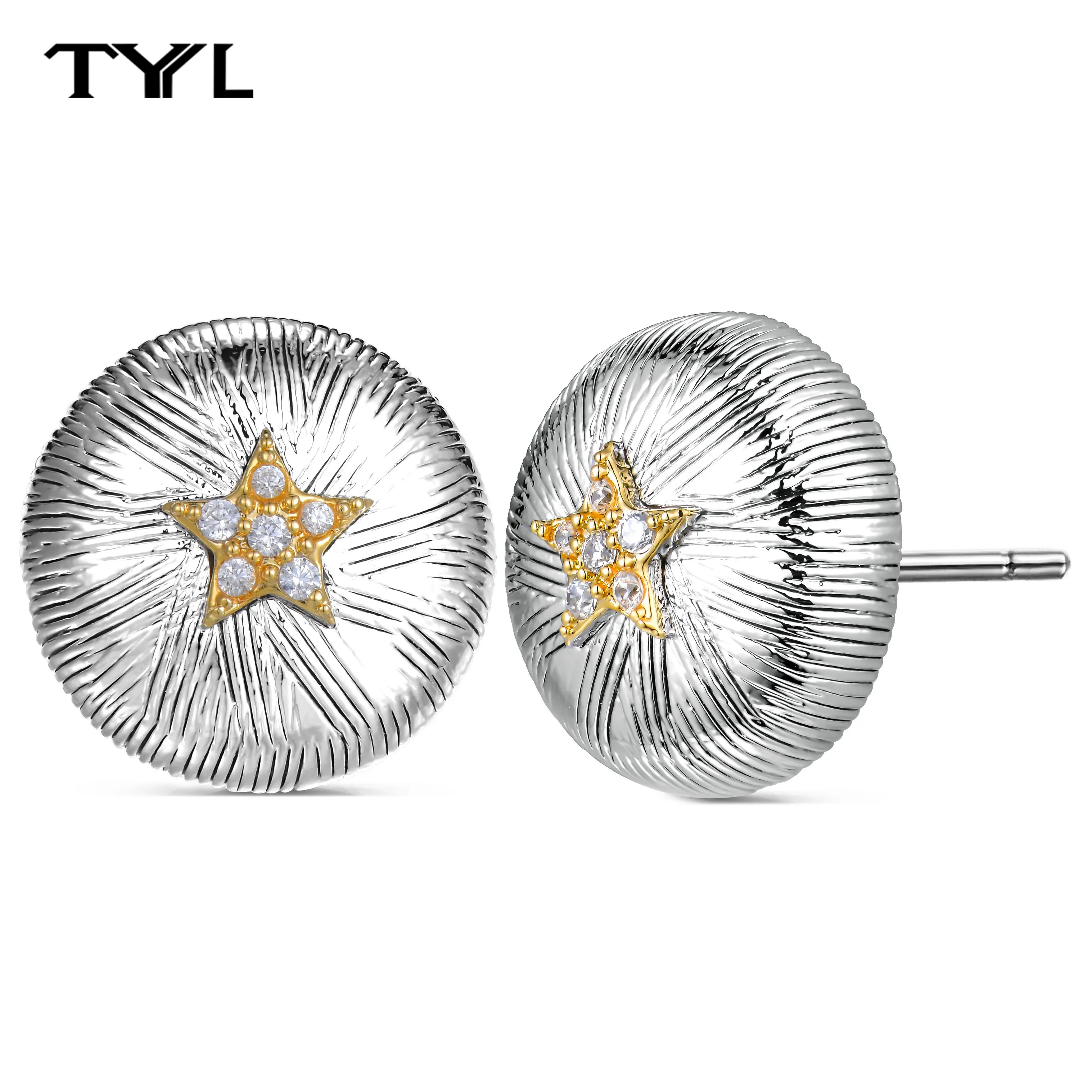 

TYYL Delicate Stud Earrings for Women Star Textured Zircon Studs Jewelry Hypoallergenic 925 Sterling Silver Ear Needle Earring