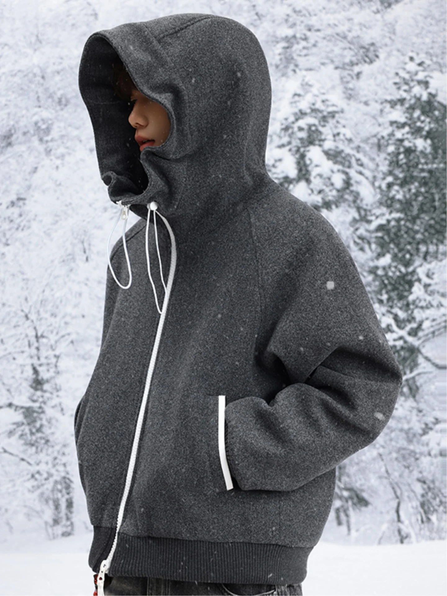 

Men's Winter Thiened Hooded Cotton Jaet Woolen Material Heavyweight American Sle Warmth Cold Proof Cotton Coat